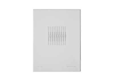 Etching on paper with broken lines and virtual white squares at the point of beakage