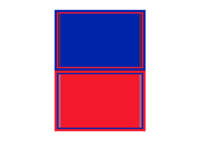 Dyptich artwork in blue and red with reverse colour grids for a contemporary aesthetic.