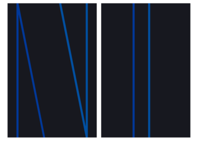 Diptych with blue lines on black backgrounds