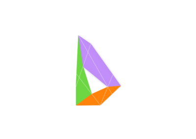 Artwork consisting of three elements in the colors green, orange or light violet